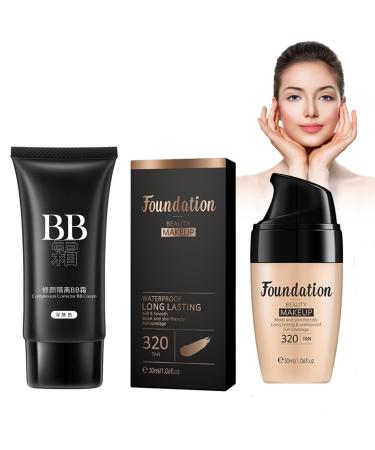 Bploar Moisturizing Liquid Foundation long-lasting hydrating liquid makeup base silky texture includes a matching BB cream for a natural look (dark shade 30 ml)