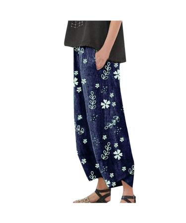 Lovely Nursling Cropped Pants for Women Work Casual, Womens Soft Linen Pants Relaxed Comfort Wear Boho Beach Pant H4-a-blue Large