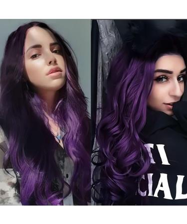 Buy Lila Long Wavy Ombre Synthetic Wig for Women - Black to Purple Curly Hair for Halloween & Daily Use - Buy Online on GoSupps.com