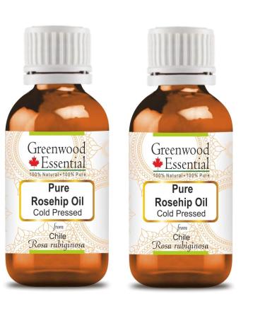 Greenwood Essential Pure Rosehip Oil (Rosa rubiginosa) Cold Pressed (Pack of Two) 100ml X 2 (6.76 oz) 3.38 Fl Oz (Pack of 2)