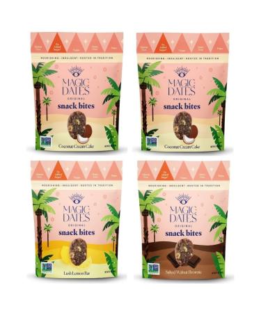 MAGICdATES Dates Snack Bites - No Added Sugar, No Sweetener Whole Food Snack | Grown in California | Gluten Free, Paleo, Delicious | (Variety 4 Pack)