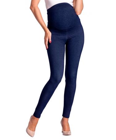 Zeta Ville -Women's Maternity Elastic Pants Denim Look Leggings Waistband - 948c 4-6 Navy Jeans