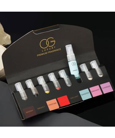 OG BEAUTY Luxury Perfume Gift Set - Unique Scents Long-lasting Eau de Parfum - Smokey Woody Shadow Gallant Pristine Charade Enchant Solace - Pack of 8 (5ml Each) - Buy Online on GoSupps.com