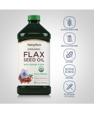 Piping Rock Flaxseed Oil Liquid | 16 Fl Oz | with Omega 3 6 9 | Organic Cold Pressed Supplement | Vegetarian Non-GMO Gluten Free Formula - Buy Online on GoSupps.com