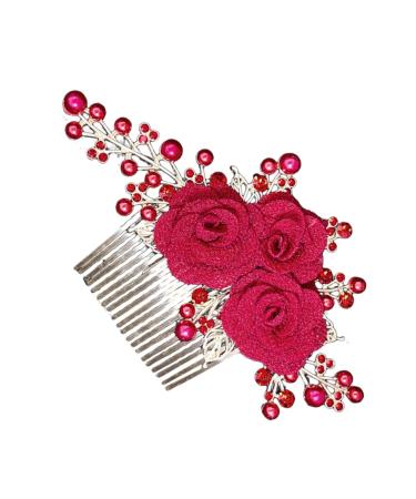 MERRYHAPY Rose Hair Comb Wedding Hair Accessories for Brides Wedding Hair Side Comb Bridal Hair Side Comb Rose Head Decor Hair Comb Clip Hair Decoration Rose Hair Decor Zinc Alloy Red