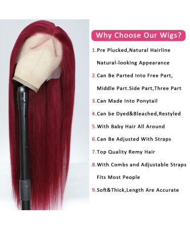 Samrabeauty Burgundy Lace Front Human Hair Wig 24 Inch 99J - 13x4 HD Transparent Straight Lace Frontal Wig 180% Density - Glueless Pre Plucked with Baby Hair - Women's Wine Red Wig - Buy Online on GoSupps.com