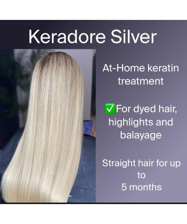 Keradore Gorgeous Hair - Keratin Hair Treatment Kit- At Home Keratin Treatment - It Last Up To 5 Months - Hair Straightening for All Hair Types- (6.8 Fl Oz/200ml) Includes Treatment Brush Comb Clips and Gloves - Formaldehyde Free - Anti-Frizz (Silver)