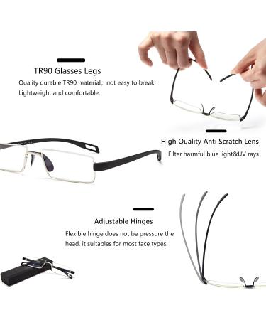 EyeURL Ultra-Light TR90 Reading Glasses - Anti-Blue Light Metal Frame 1.5x Magnification Stylish Case for Men & Women - Buy Online on GoSupps.com