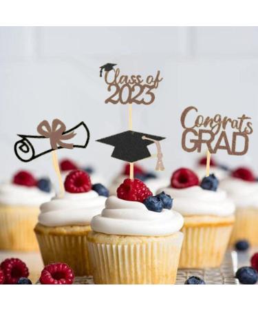 Fulenyi 2023 Cake Toppers Cupcake Toppers with Graduation Pack of 24 Glitter Class of 2023 Graduation Caps Cupcake Picks for Party Cake Decorations Gold - Buy Online on GoSupps.com