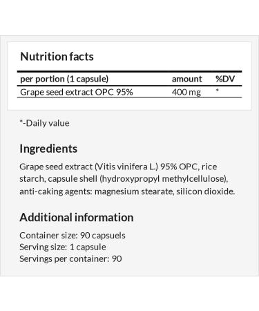 Grape Seed Extract 95% OPCs 400mg | 90 Vegan Capsules | Strong Antioxidant | Apollo's Hegemony - Buy Online on GoSupps.com