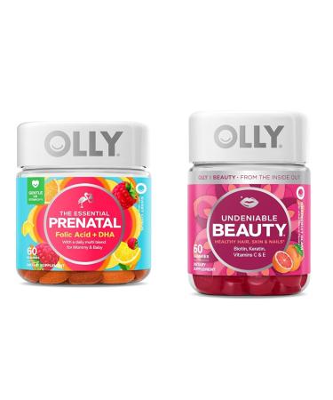 OLLY The Essential Prenatal Gummy Multivitamin 30 Day Supply (Gummies) Sweet Folic Acid & Undeniable Beauty Gummy for Hair Skin Nails Biotin Vitamin C Keratin