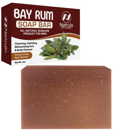 Natural Bay Rum Soap for Men  4oz Orange & Clove Spice Scented Bar Soap   Made in USA Manly Smelling Face Cleanser & Body Wash Skincare Products for Every Man   Cleansing  Clarifying  Bay Rum Soap Bar