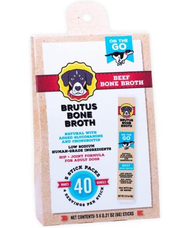 Brutus Instant Bone Broth for Dogs & Cats | Natural with Glucosamine, Chondroitin, Turmeric | Made in USA with Human Grade Ingredients | Hydrating Dog Food Topper and Treat Beef | 5 Count Pack - Buy Online on GoSupps.com