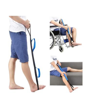 Leg Lifter Strap Rigid Foot 37'' Medical Thigh Lifter for Elderly After Knee Hip Surgery Recovery Kit & Hand Grip Therapy Tools Handicap Disability Mobility Aids for Car Bed Wheelchair Transfer (Blue)