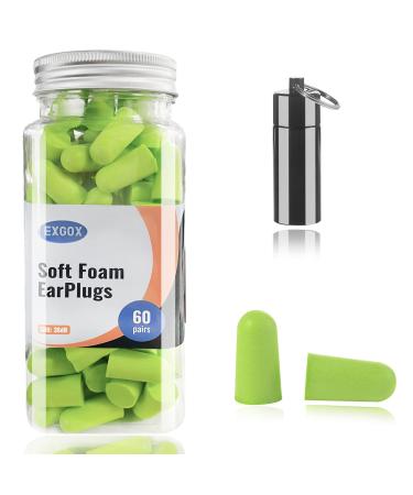 EXGOX Soft Foam Earplugs 38dB Highest SNR 60 Pairs One Size Fits virtually Every Wearer Comfortable for Sleeping Snoring Studying Travel Concerts Loud Noise Green Earplug-60pcs-green
