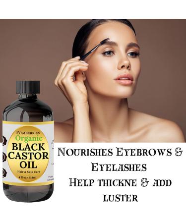 Organic Black Castor Oil - 100% Pure Cold-Pressed Hair Growth Oil for Thicker Hair Eyelashes & Eyebrows - Hexane-Free Natural Treatment with Scalp Massager - 4 fl oz - Buy Online on GoSupps.com
