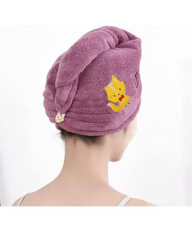 Super Absorbent Cartoon Animal Hair Towel Wrap - Thick Coral Fleece Turban for Women - Purple Fox Design - Anti-Frizz Microfiber Hair Drying Towel for Wet Curly Long Hair - Buy Online on GoSupps.com