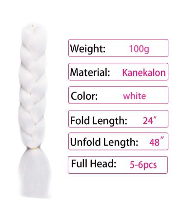 White Kanekalon Box Braids Hair Extensions - Glowing & Shining Jumbo Braids - Fluorescent Light in Darkness - 5pcs - Buy Online on GoSupps.com