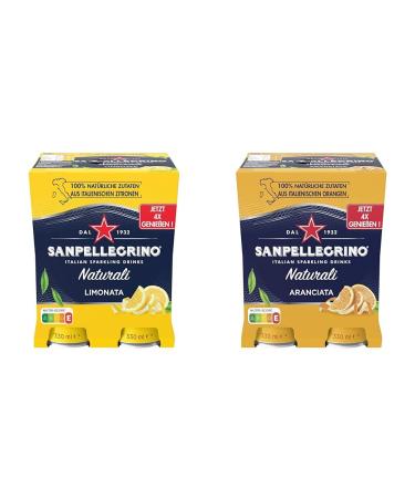 San Pellegrino Naturali Limonata Lemon lemonade with 16% lemon juice 4 Pack (4 x 330ml) disposable doses + aranciata orange lemonade with 16% orange juice 4-pack (4 x 330ml) one-way doses aranciata limonata 2 (4 Pack)