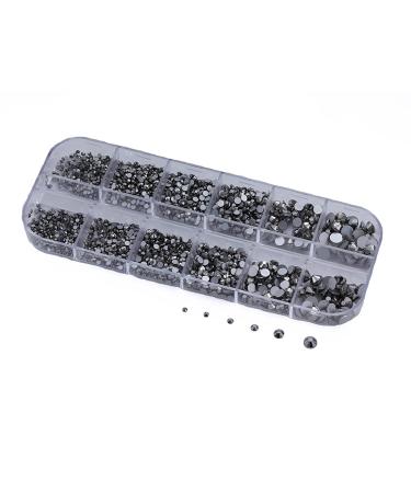 Over 2100 Pieces Gray Mineral Ash Flat Back Glass Rhinestones Crystals for Nail Art Kit 6 Sizes (1.4mm - 4.8mm)