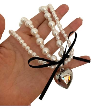 OralGos Heart Imitation Pearl Necklace for Women - Harajuku & Campus Style Jewelry - Simple Clavicle Chain Design - Shop Internationally - Buy Online on GoSupps.com
