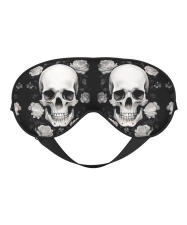 White Flowers and Skull Print Eye Covers Soft Eye Masks for Sleeping Cute Sleep Nask Blackout Travel Sleep Blindfold for Men & Women Black 1 Count (Pack of 1)