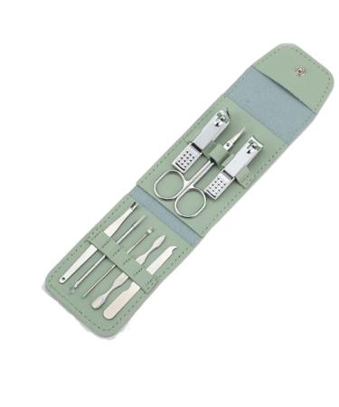 8 Pieces Pedicure Kit Nail File Pusher Tweezers Beauty Care Instruments Set with Leather Pouch (Color : Green)