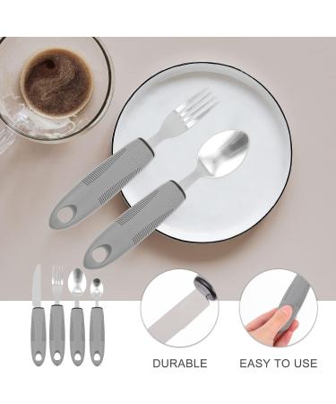 Adaptive Utensils 5Pcs Set for Hand Tremors & Arthritis - Non-Weighted Silverware with Non-Slip Handles - Ideal for Parkinson's & Elderly Use - Light Grey - Buy Online on GoSupps.com
