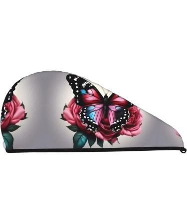 Rose and Butterfly Coral Velvet Quick-Dry Hair Towel Wrap Ideal for Travel & Home | Buy Now for Women & Men - Buy Online on GoSupps.com
