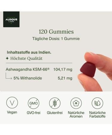 Ashwagandha Rubber 120 Cherry Flavor | KSM-66 | Natural Stress Relief Energy & Vitality | Alternative to Capsules - Buy Online on GoSupps.com