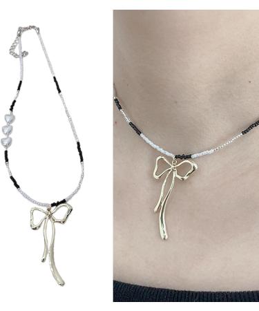 Shop OralGos Fashionable Necklace - Metal Bow Pendant Choker Cute Silver Clavicle Chain for International Shipping - Buy Online on GoSupps.com