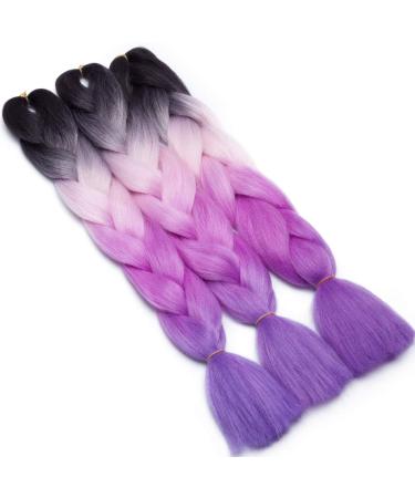 Tess Braids Extensions | 60 cm Jumbo Kanekalon Hair - Black Pink Purple & Blue 3 Pack for Box Braids - Buy Online on GoSupps.com