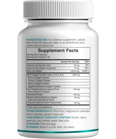 Multi Collagen Pills with Vitamin C E & Biotin 300 Capsules Hydrolyzed Collagen Peptides 11 in 1 Formula with Saw Palmetto Bamboo Silica & Hyaluronic Acid Hair Skin Nail & Joint Health - Buy Online on GoSupps.com