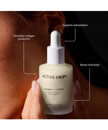 ACTIVE DRIP Vitamin C + E serum 30 ml radiant power & antioxidant protection collagen booster brightens pigment spots vegan and fragrancefree - Buy Online on GoSupps.com