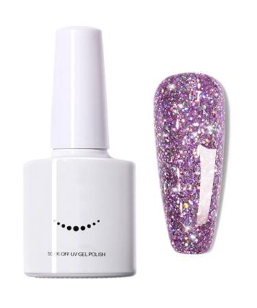 Glitter Gel Nail Polish Super Sparkling Color UV Gel Polish Vegan Long Lasting Nail Varnish Diamond Soak Off UV Gel Nail Varnish Gifts For Women & Girl Nail Art Wedding Holiday(Glitter purple)