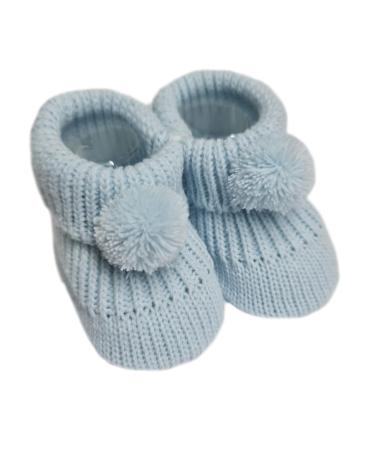 Nursery Time Royal Icon Newborn Baby Boys Girls Booties Knitted Pom Pom Booties Soft Baby Bootees NB-3 Months 116-377 3 Months Blue