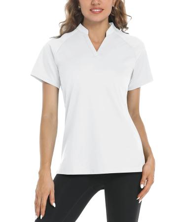 TACVASEN Women's V Neck Golf Polo Shirt - White, Medium | UPF 50+ Sun Protection - Buy Online on GoSupps.com