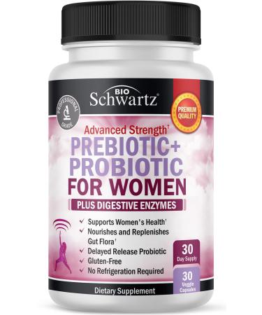 Prebiotics and Probiotics for Women - for Gut Vaginal and Immune Health Support with Black Cohosh and Red Clover - Whole Food Digestive Enzymes Capsules Lactobacillus Probiotic Supplement 30 Count 30 Count (Pack of 1)