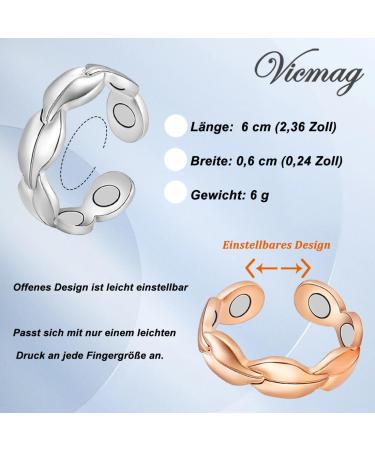 Vicmag Ultra Strength Copper Magnetic Rings for Men & Women - 99.99% Pure Copper Adjustable Size Gift Box Included - Silver & Rose Gold Leaf Shape - Buy Online on GoSupps.com