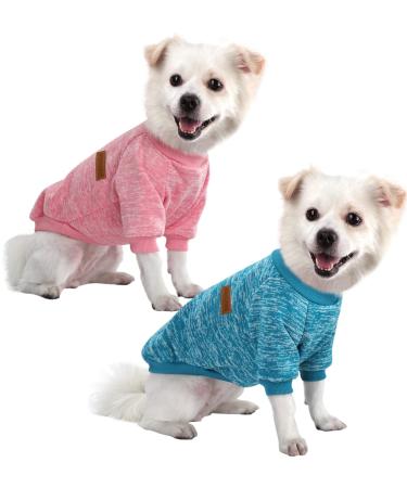 Hualisiji dog sweater Small dog sweatshirt hooded sweaters for dogs dogs hoodie chihuahua sweater warm and light with a soft texture elasticity easy to wear (pink+blue s) 2PCs pink+blue s