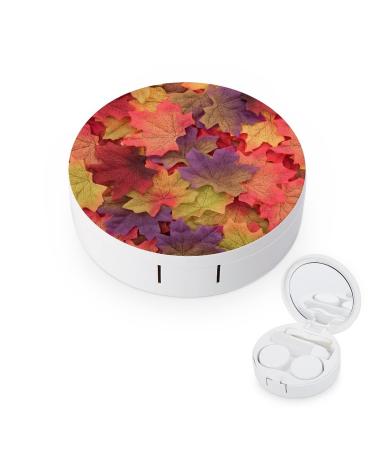 Bagea-Ka Fall Harvest Autumn Seasonal Leave Leaf Pattern Contact Lens Case Box Eye Care Kit Holder Mirror Box with Tweezers Remover Tool Solution Bottle for Outdoor Travel & Home
