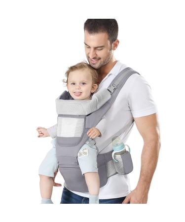 YSSKTC Baby Carrier Ergonomic Infant Carrier with Hip Seat Kangaroo Bag Soft Baby Carrier Newborn to Toddler 7-45lbs Front and Back Baby Holder Carrier for Men Dad Mom (Grey)