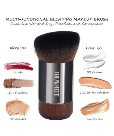 BEAHOT Kabuki Makeup Brush for Blush, Bronzer, and Foundation - Wooden Handle, Perfect for Liquid Makeup and Flawless Powder Cosmetics - Buy Online on GoSupps.com