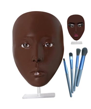 Makeup Practice Face for Beginner Silicone Full Makeup Practice Face Board Reusable Makeup Practice for Eyebrow Eyeliner Foundation Black Skin Makeup Practice Face