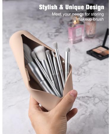 FERYES Makeup Brush Holder - Portable Magnetic Closure Silicone Organizer for Travel - Khaki - Buy Online on GoSupps.com