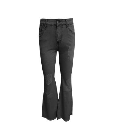 Women's Black Flared Ankle Pants - Solid Color High-Waisted Jeans for Yoga and Fashion - Size S - Buy Online on GoSupps.com