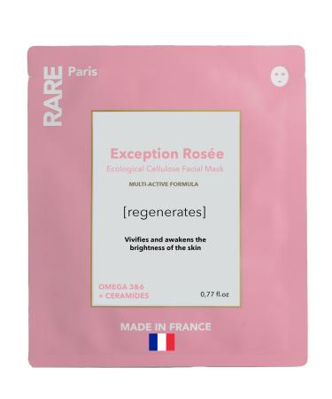 Exeption Ros e Regenerating Facial Mask - Hydrating & Brightening Sheet Mask with Ceramides & Omega 3 & 6 - Anti-Aging Firming Revitalizing - Made in France - 1 Sheet