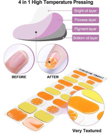 EBANKU Semi Cured Gel Nail Strips - Long Lasting Waterproof Nail Polish Wraps in Yellow and Orange | Includes Cuticle Stick, Nail File, Wipes - DIY Gel Nail Stickers - Buy Online on GoSupps.com