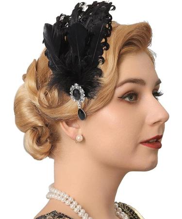 GENBREE 1920s Flapper Headband - Black Feather Hair Hoop for Women and Girls - Buy Online on GoSupps.com