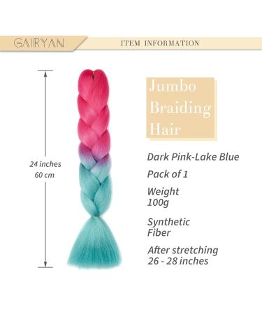 Gairyan Jumbo Braids Extensions - 100g Ombre Synthetic Braiding Hair (60cm) - Rose Red & Lake Blue for Box Crochet Braids - Buy Online on GoSupps.com
